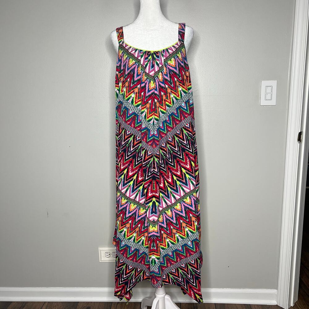 NY Collection Multicolor Asymmetrical Midi Sun Dress Sleeveless Sz S Resort Y2K